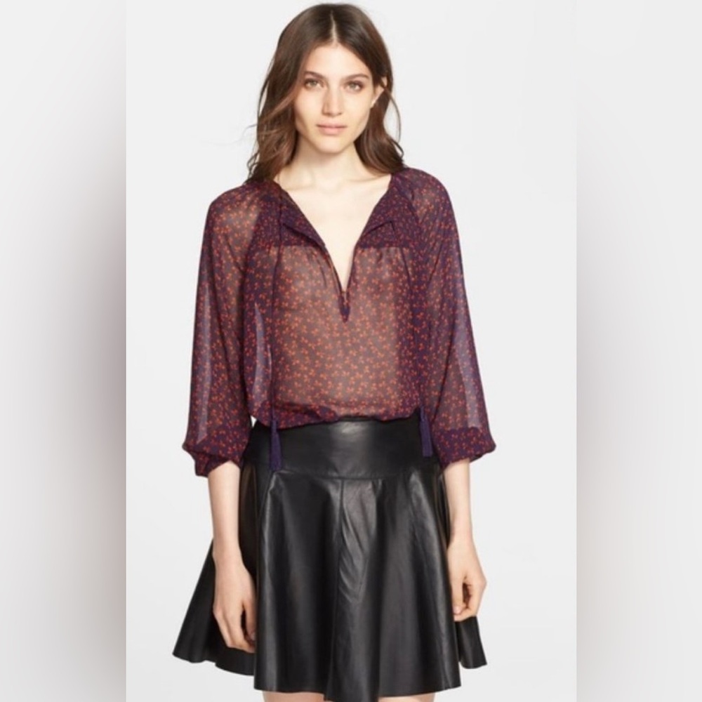 Joie | Vivette Tassels 100% Silk Floral Blouse S